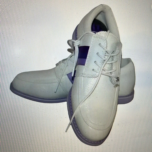G/Fore Grosgrain Brogue Gallivanter Golf Ivory purple ladies shoes size 7,5 - Picture 2 of 9